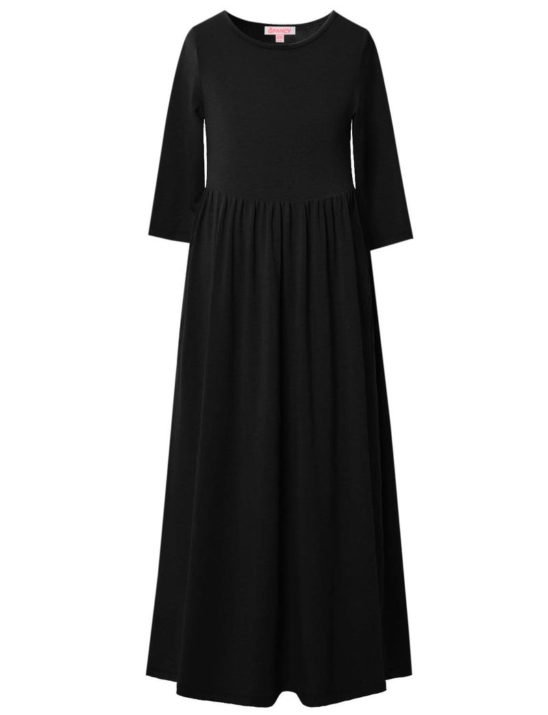 QPANCY Girls Maxi Dresses 7-16 Black Long Dress Floor Length Dress Elbow Sleeve - Image 1